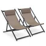 Lot de 2 transats en aluminium taupe Lot de 2 transats en aluminium taupe