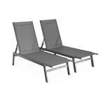 Lot de 2 transats anthracite textilne et mtal