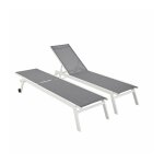 Lot de 2 transats blancs et gris aluminium multi position  roulettes