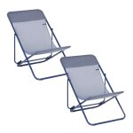 Lot de 2 transats jardin pliants multi - positions en acier bleu