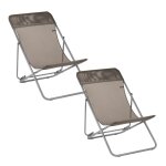 Lot de 2 transats jardin pliants multi - positions en acier marron