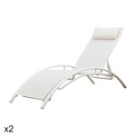 Lot de 2 transat en textilène blanc et structure blanche Lot de 2 transat en textilène blanc et structure blanche