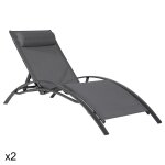 Lot de 2 transat en textilène gris et structure anthracite Lot de 2 transat en textilène gris et structure anthracite