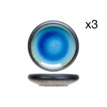 Lot de 3 assiettes ap�ritives en gr�s, bleu, d15, 5 cm