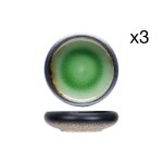 Lot de 3 assiettes ap�ritives en gr�s, vert, d15, 5 cm