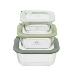 Lot de 3 bo�tes en verre carr�es avec couvercle 320 / 520 / 800ml