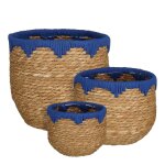 Lot de 3 cache - pots en jonc de mer bleu h24 Lot de 3 cache - pots en jonc de mer bleu h24