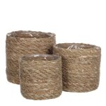 Lot de 3 cache - pots en jonc de mer marron clair h16 Lot de 3 cache - pots en jonc de mer marron clair h16