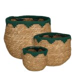 Lot de 3 cache - pots en jonc de mer vert h24 Lot de 3 cache - pots en jonc de mer vert h24