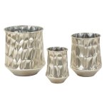 Lot de 3 cache - pots en mtal argent cm  35x38, 5 - 27, 5x33 - 18, 5x26, 5