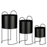 Lot de 3 cache - pots sur pied en métal noir h51 Lot de 3 cache - pots sur pied en métal noir h51