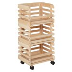 Lot 3 cageots empilables pin massif sur roulettes