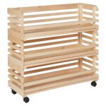 Lot 3 cageots empilables pin massif sur roulettes
