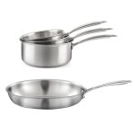 Lot de 3 casseroles inox 16 / 18 / 2 0cm et 1 pole inox 32 cm