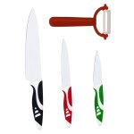 Lot de 3 couteaux et éplucheurs en inox revêtement céramique Lot de 3 couteaux et éplucheurs en inox revêtement céramique