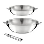 Lot 3 pices - wok 28 cm, pole 24 cm et poigne amovible