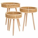 Lot de 3 tables d'appoint en bambou et bois marron