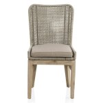 Lot de 4 chaises en acacia avec tressage de corde et coussin taupe
