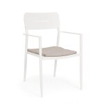 Lot de 4 chaises aluminium blanc avec coussin impermable tourterelle
