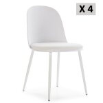 Lot de 4 chaises blanches, pieds en métal et assise rembourrée Lot de 4 chaises blanches, pieds en métal et assise rembourrée