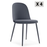 Lot de 4 chaises bleus, pieds en mtal et assise rembourre