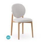 Lot de 4 chaises en bois de ch�ne tapiss�es en blanc
