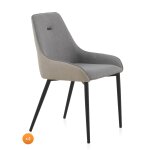 Lot de 4 chaises capitonnes bicolores beige / gris pieds mtal noir