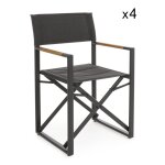 Lot de 4 chaises de directeur en aluminium anthracite, textilne gris