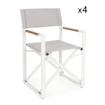 Lot de 4 chaises de direction en aluminium blanc, textilne gris