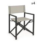 Lot de 4 chaises de direction en textilne et aluminium gris, pliantes