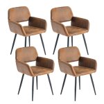 Lot de 4 chaises industrielles tissu marron r�tro pieds noirs
