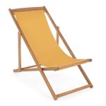 Lot de 4 chaises longues en bois d'acacia et tissu jaune, inclinables