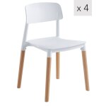 Lot de 4 chaises scandinaves en bois et polypropylène blanc Lot de 4 chaises scandinaves en bois et polypropylène blanc