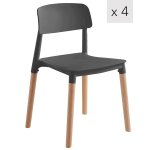 Lot de 4 chaises scandinaves en bois et polypropyl�ne noir