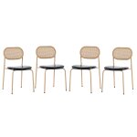 Lot de 4 chaises style rtro en rotin et cuir synthtique noir