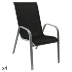 Lot de 4 chaises en textilne noir et aluminium gris