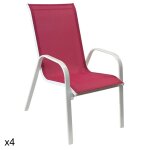 Lot de 4 chaises en textilne rose et aluminium blanc