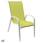 Lot de 4 chaises en textilène vert et aluminium blanc Lot de 4 chaises en textilène vert et aluminium blanc