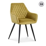 Lot de 4 chaises en velours jaune moutarde pieds noir