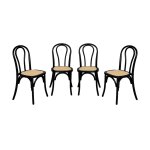 Lot de 4 chaises vintage en bois avec assise en rotin, noir