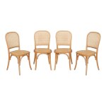 Lot de 4 chaises vintage en bois et rotin, naturel
