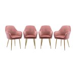 Lot de 4 fauteuils velours et pieds mtal, vieux rose