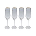 Lot de 4 - flte  champagne en verre bord dor