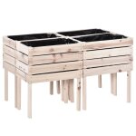 Lot de 4 jardinières sur pieds carrés potagers sapin naturel Lot de 4 jardinières sur pieds carrés potagers sapin naturel
