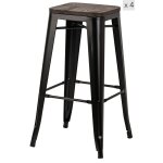 Lot de 4 tabourets de bar en métal et frêne naturel Lot de 4 tabourets de bar en métal et frêne naturel