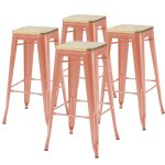 Lot de 4 tabourets de bar en mtal mat terracotta et bois
