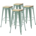 Lot de 4 tabourets de bar en mtal mat vert gris et bois