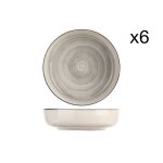 Lot de 6 assiettes creuses en gr�s, gris, d18, 5 cm