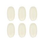 Lot de 6 assiettes ovales en porcelaine blanche et liser beige 19cm