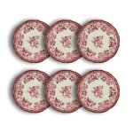 Lot de 6 assiettes plates fleuries en porcelaine rose 26cm Lot de 6 assiettes plates fleuries en porcelaine rose 26cm